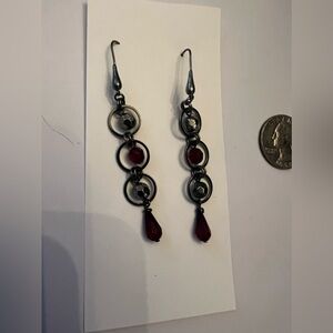 Garnet and Silver Dangle Earrings